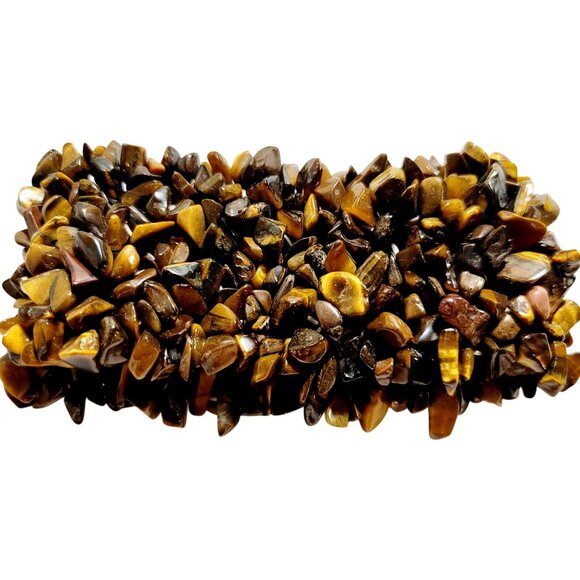 Vintage Tigers Eye Chips Gemstone Stretchable Bracelet 1.5" Wide - Picture 6 of 8